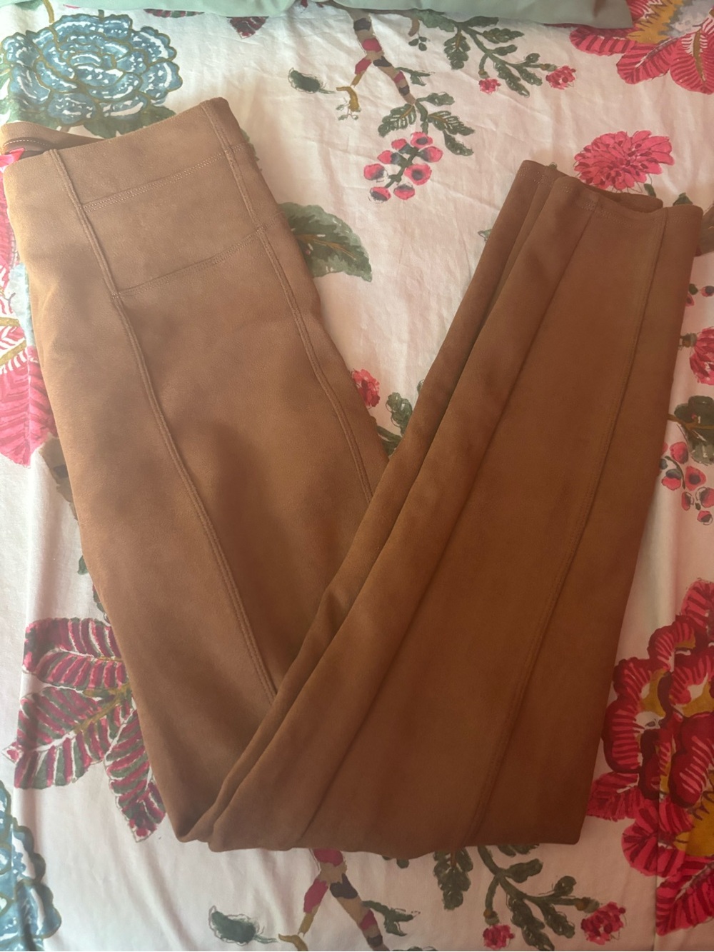 SPANX Faux-Suede High-Waist Skinny Pants in Camel Brown sz Large
